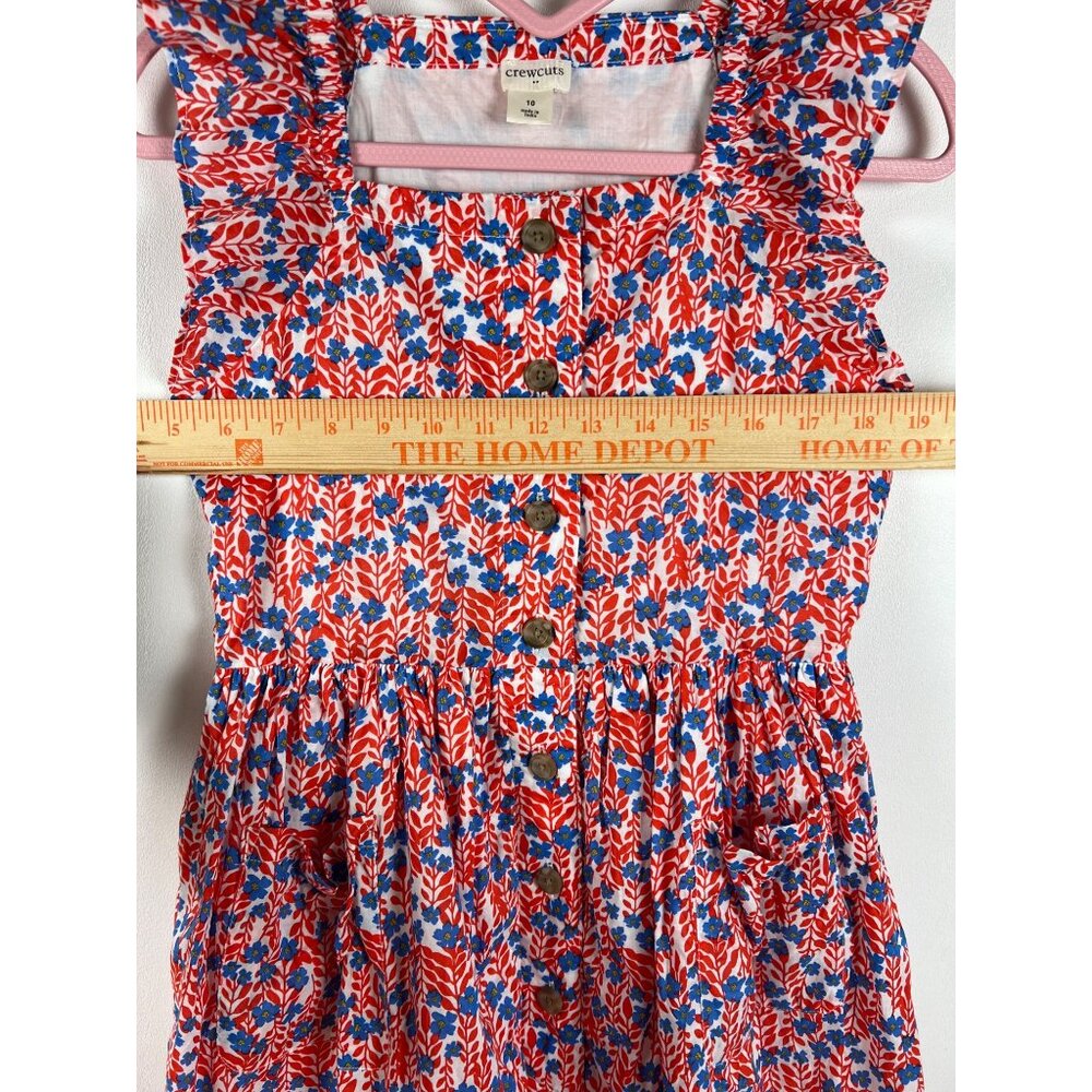 Girls Crewcuts Floral Sleeveless Dress With Ruffle Straps & Button Front Red & B - Picture 5 of 13